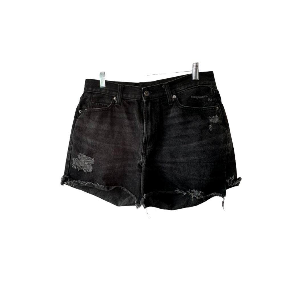 Old Navy Black High-Rise Slouchy Straight Distressed Cut-Off Jean Shorts Size 10